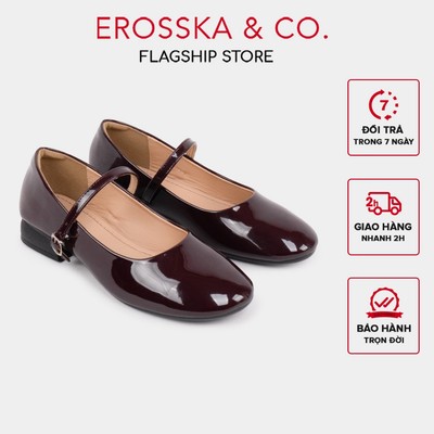 [EROSSKA] - Giày búp bê mary jane quai cài da bóng kiểu dáng basic thanh lịch màu đỏ đô - EL134