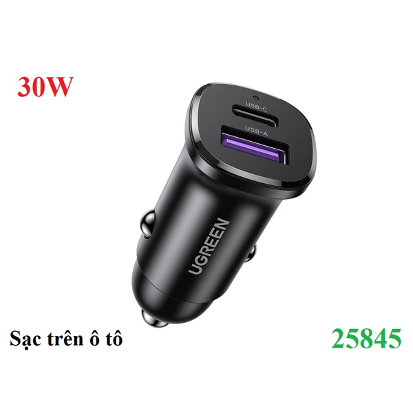 Sạc nhanh 2 cổng trên ô tô PD/QC/PPS/SCP công suất 30W Ugreen 25845 cao cấp