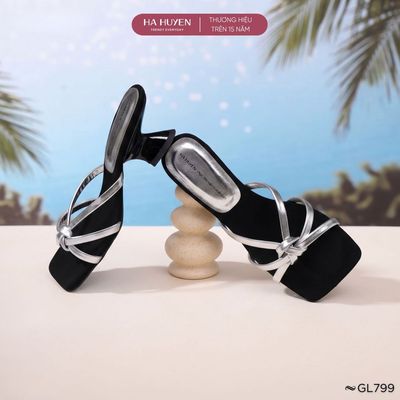 Dép cao gót nữ 6cm HÀ HUYỀN, Guốc lê 6 phân đi biển quai quấn gót cong - GL799