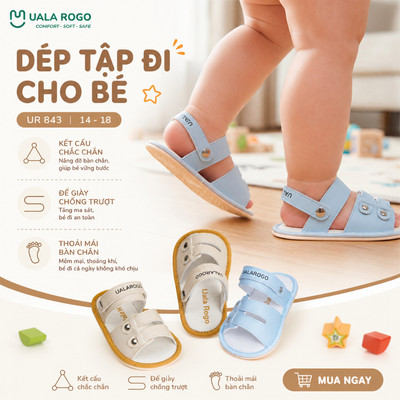 Dép tập đi cho bé Ualarogo sandal đế cao su chống trượt an toàn xăng đan quai dán điều chỉnh UR 843