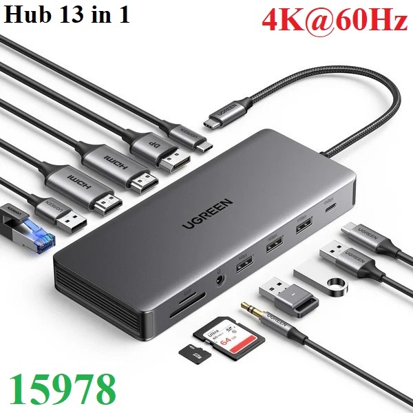 Docking Station Revodok Pro 13 in 1 ra HDMI, DP, USB, LAN, SD/TF, PD 100W Ugreen 15978
