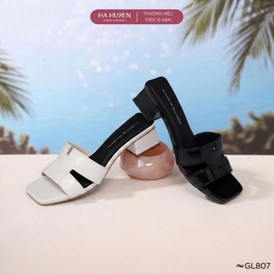 Dép cao gót 5cm nữ HÀ HUYỀN, Guốc lê da lì 5 phân quai chữ Y gót vuông - GL807