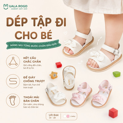 Dép tập đi cho bé Ualarogo sandal đế cao su chống trượt an toàn xăng đan quai dán điều chỉnh UR 844