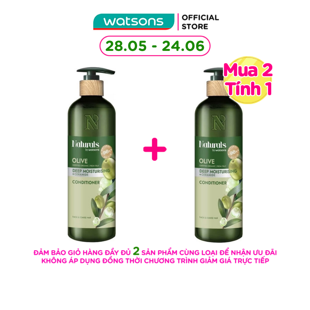 Dầu Xả Naturals By Watsons Deep Moisturishing Dưỡng Ẩm Sâu Chiết Xuất Olive 490ml