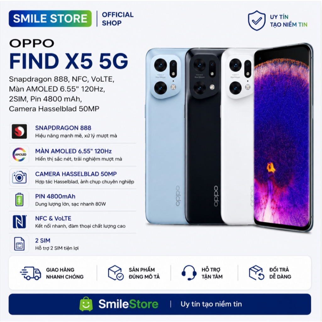 Điện thoại OPPO Find X5 5G NFC VoLTE Snapdragon 888 8GB/256GB AMOLED 120Hz Camera Hasselblad 50MP Sạ