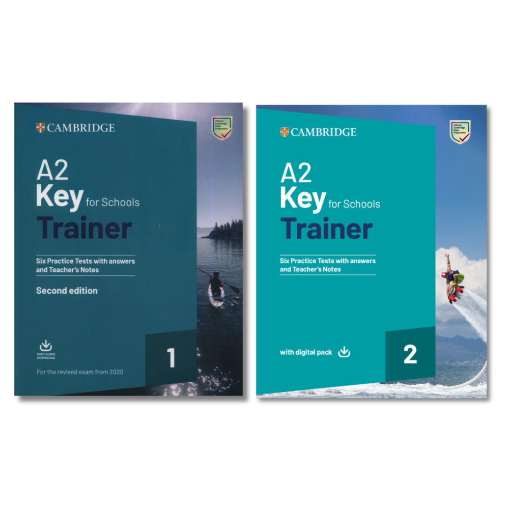 Sách - A2 Key for Schools Trainer 1,2 - Bản in đen trắng kèm đáp án, Tặng Audio mp3