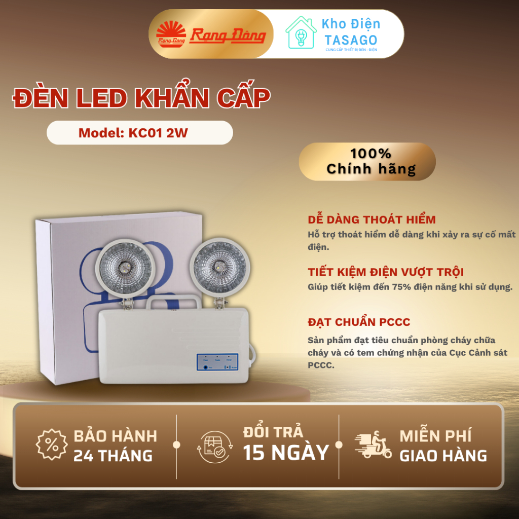 🚨 Đèn LED Khẩn Cấp Rạng Đông KC01 2W - Tự Động Sáng Khi Mất Điện An Toàn Khi Sự Cố (Model: KC01 2W)