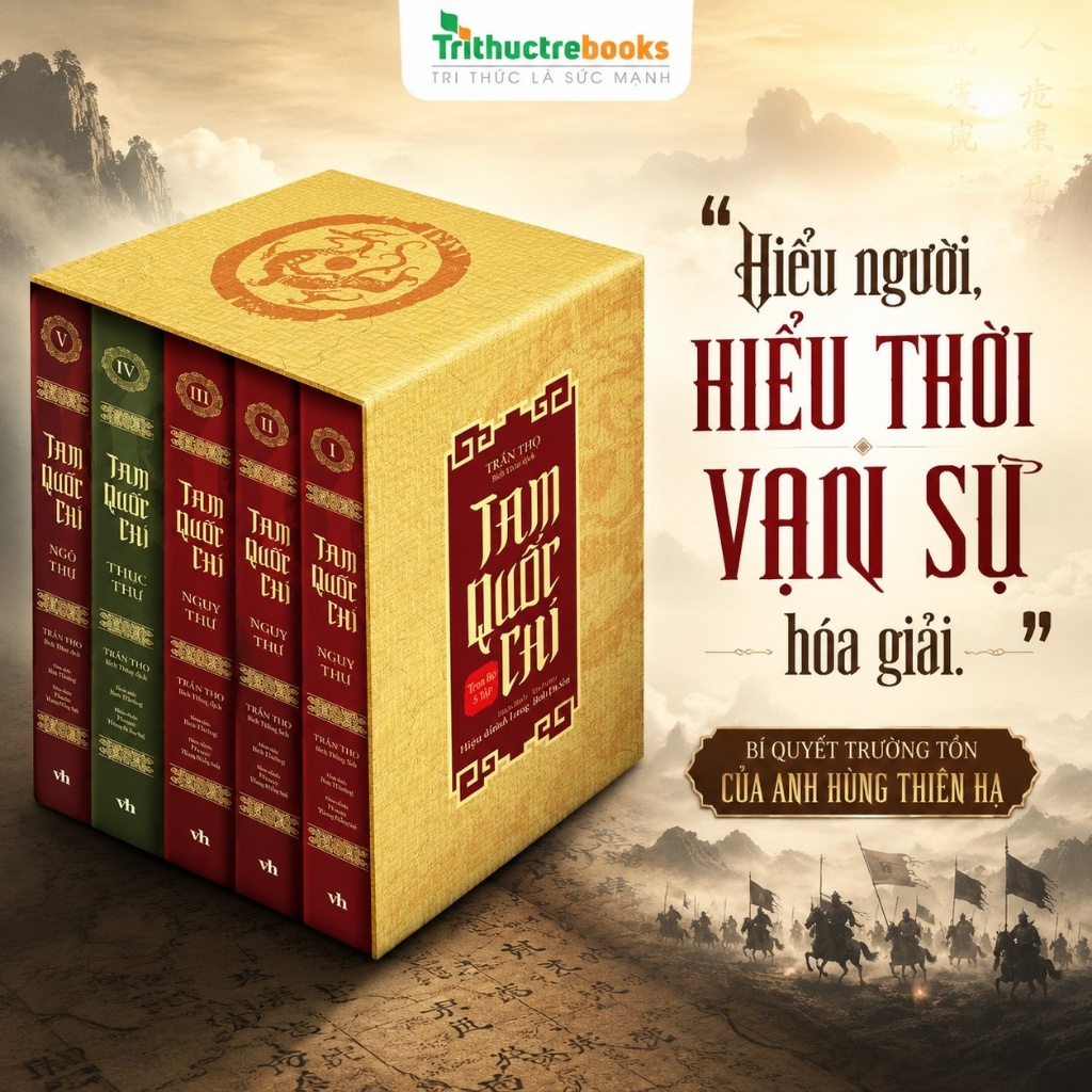 Sách - Tam Quốc Chí Trọn Bộ 5 Tập - Bộ Chính Sử Nổi Tiếng Trung Hoa - Thời Đại Anh Hùng Và Mưu Lược