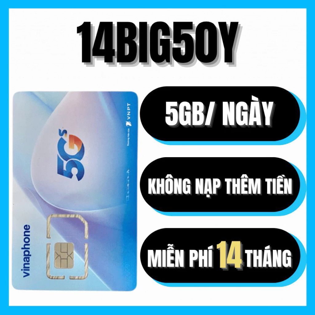 Siêu Sim Giải Trí VinaPhone 14BIG50Y Mới Nhất - Free 100% Data Tốc Độ Cao Xem YouTube, TikTok