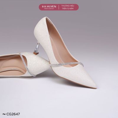 Giày cao gót 8cm nữ HÀ HUYỀN đính nhũ quai đá gót nhọn kim loại 8 phân - CG2647