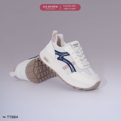Giày thể thao Sneaker nữ HÀ HUYỀN da lì dây buộc hông sóng độn đế 5cm - TT884