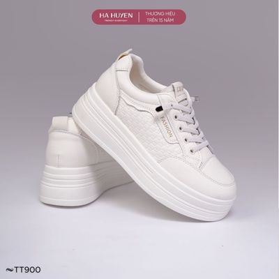 Giày thể thao 5,5cm nữ HÀ HUYỀN, Sneaker nữ da lì dây rút độn đế 5,5 phân - TT900