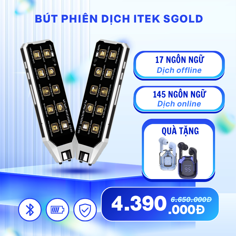 Bút Phiên Dịch I-tek Gold 2025 offline Tiếng Việt - Máy phiên dịch Nhiều Ngôn Ngữ sang Tiếng Việt