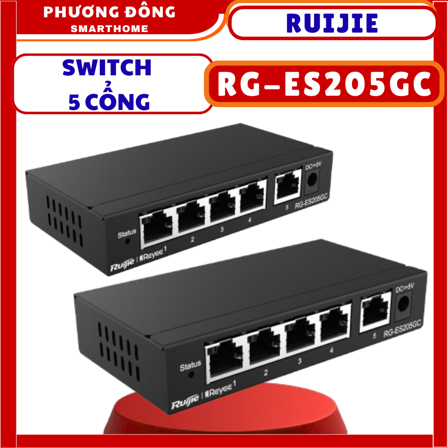 SWITCH 5 CỔNG RUIJIE RG-ES205GC - TỐC ĐỘ ỔN ĐỊNH, NHẬN DẠNG KẾT NỐI CAMERA, KIỂM SOÁT BĂNG THÔNG, CH