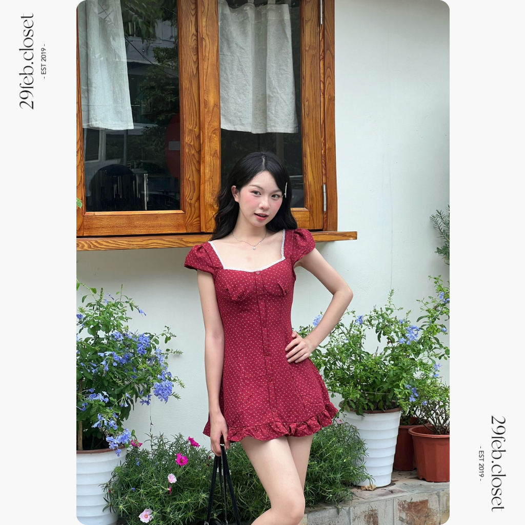 Váy đũi hoa nhí cổ vuông phối ren, Váy đũi hoa nhí xinh xắn dành cho mùa hè - 29feb.closet – V253 | BigBuy360 - bigbuy360.vn