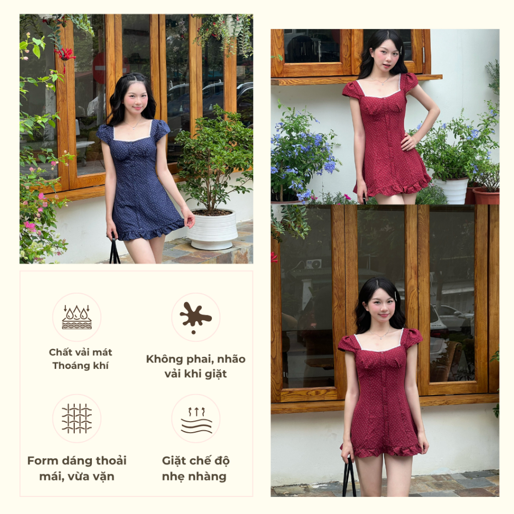 Váy đũi hoa nhí cổ vuông phối ren, Váy đũi hoa nhí xinh xắn dành cho mùa hè - 29feb.closet – V253 | BigBuy360 - bigbuy360.vn