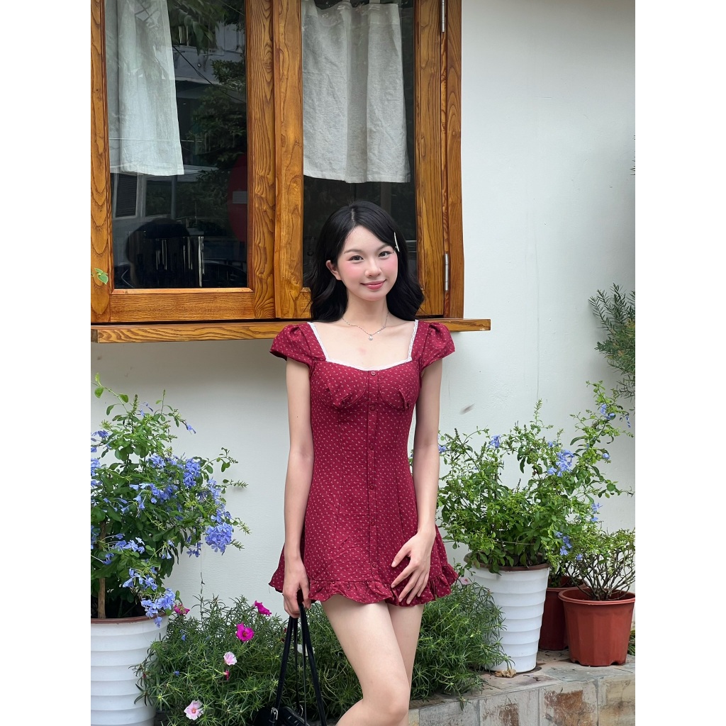Váy đũi hoa nhí cổ vuông phối ren, Váy đũi hoa nhí xinh xắn dành cho mùa hè - 29feb.closet – V253 | BigBuy360 - bigbuy360.vn