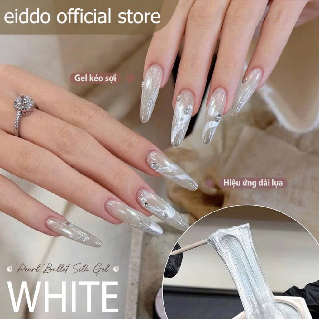 {Eiddo Nails} Gel Lụa Ngoc Trai 2in1 White & Gold eiddo - Gel vẽ và gel kéo sợi - Màu lấp lánh ngoc 