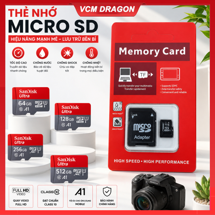 Thẻ Nhớ MicroSD Tốc Độ Cao Class 10 UHS-I Dung Lượng 32GB/64GB/128GB/256GB/512GB/1024GB