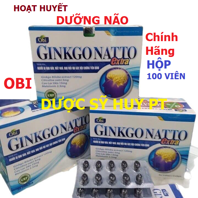 GINKGO NATTO EXTRA OBI Hộp 100 viên, hỗ trợ hoạt huyết, các trường hợp sau tai biến, mất ngủ. Chính 