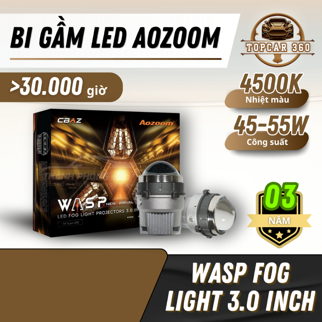 Bi gầm LED Aozoom Wasp Fog Light 3.0 inch Nhiệt màu 4500K - Tăng sáng cho ô tô TopCar360 BI001