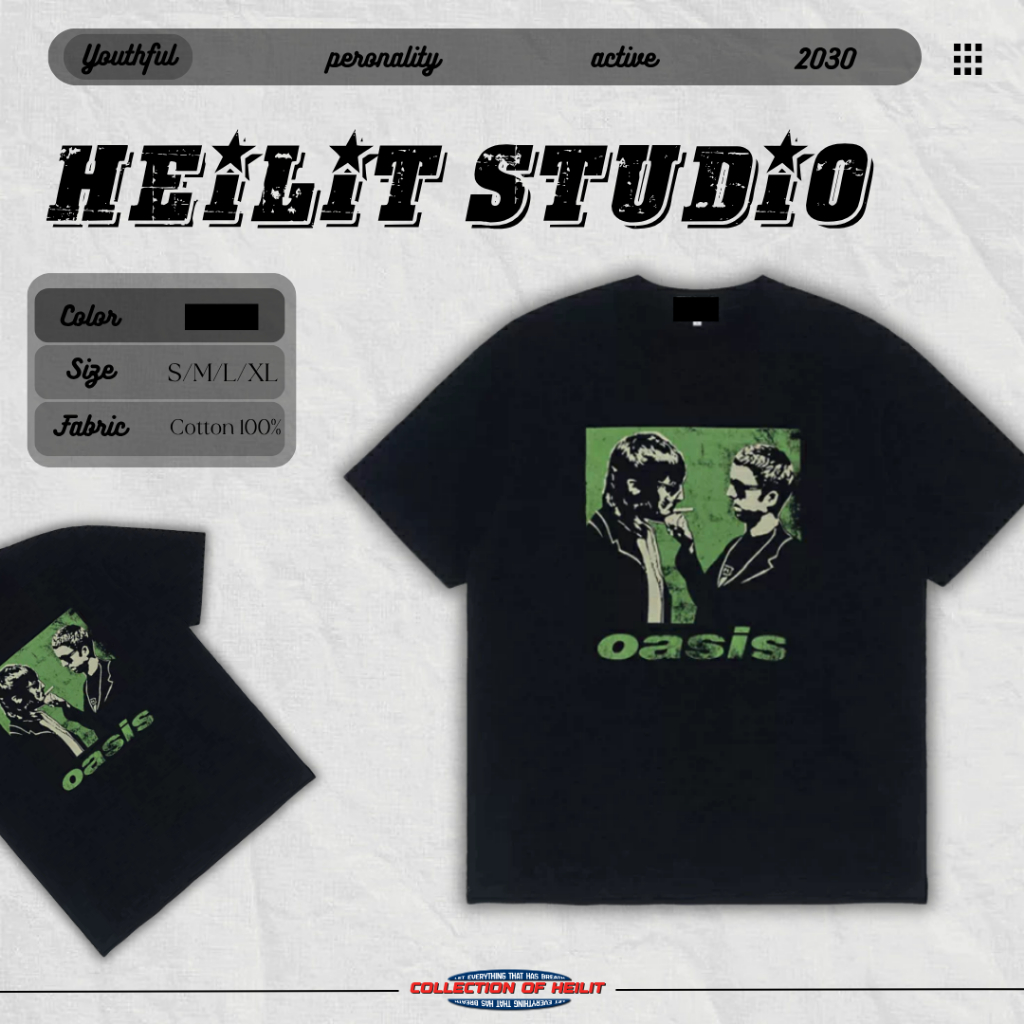 Áo Thun Nam Họa Tiết Hình Chữ Oasis HeiLit Áo Phông T-Shirt Form Rộng Chuẩn Unisex Chất Vải Cotton