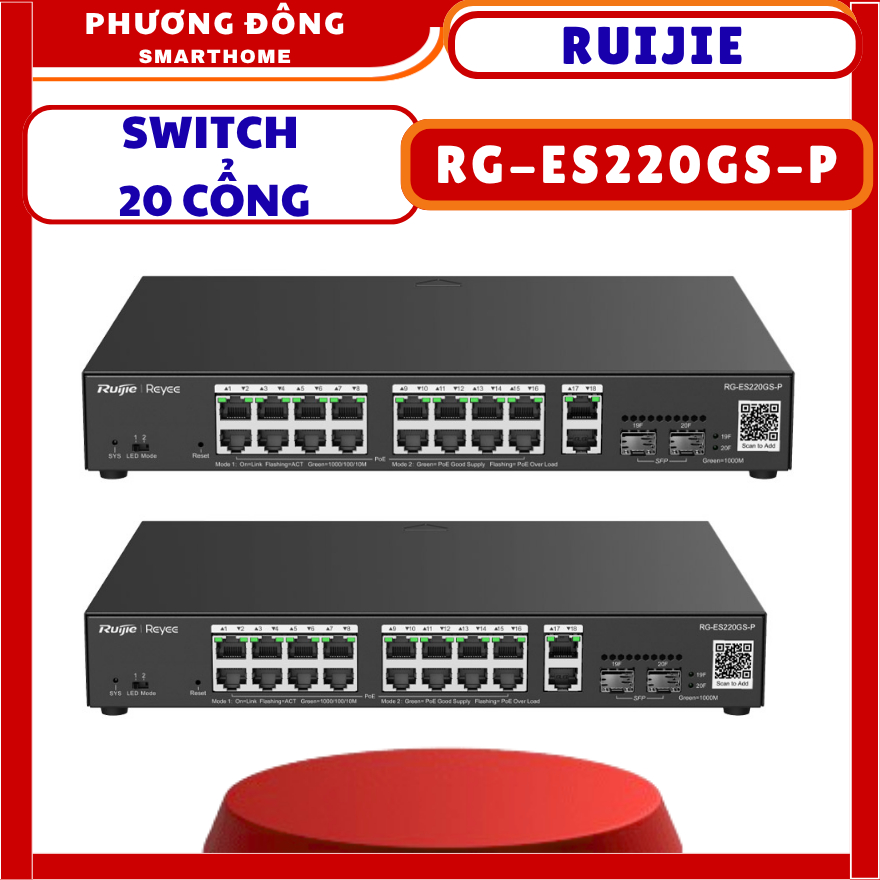 SWITCH POE 20 CỔNG RUIJIE RG-ES220GS-P - CHỐNG SÉT, NHẬN DIỆN CAMERA, TRUYỀN ĐẾN 200M, KIỂM SOÁT BĂN