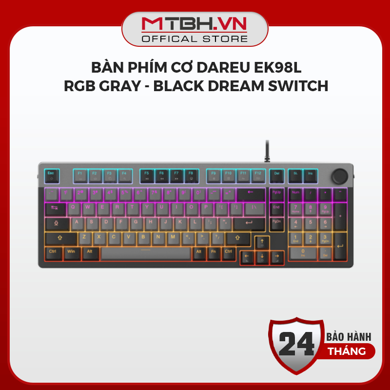 Bàn Phím Cơ Dareu EK98L RGB Gray Black - Bố Cục 98 Phím Gọn Gàng, Dream Switch Gõ Mượt Cực Êm