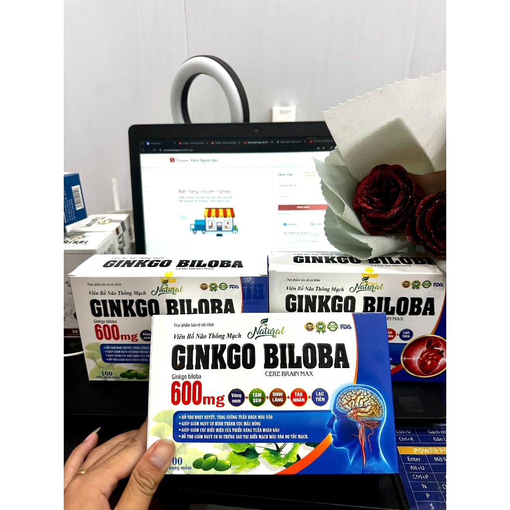 Viên bổ não thông mạch GINkGO BILOBA Cere Brain Max 600mg  giúp hoạt huyết dưỡng não 100 viên