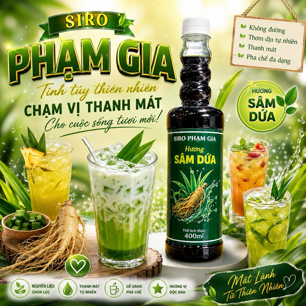 [Không Đường] Sâm Dứa 400ml- Sâm Dứa Pha Sâm Dứa Sữa , Làm Bánh, Làm Rau Câu, Làm Đá Bào,...