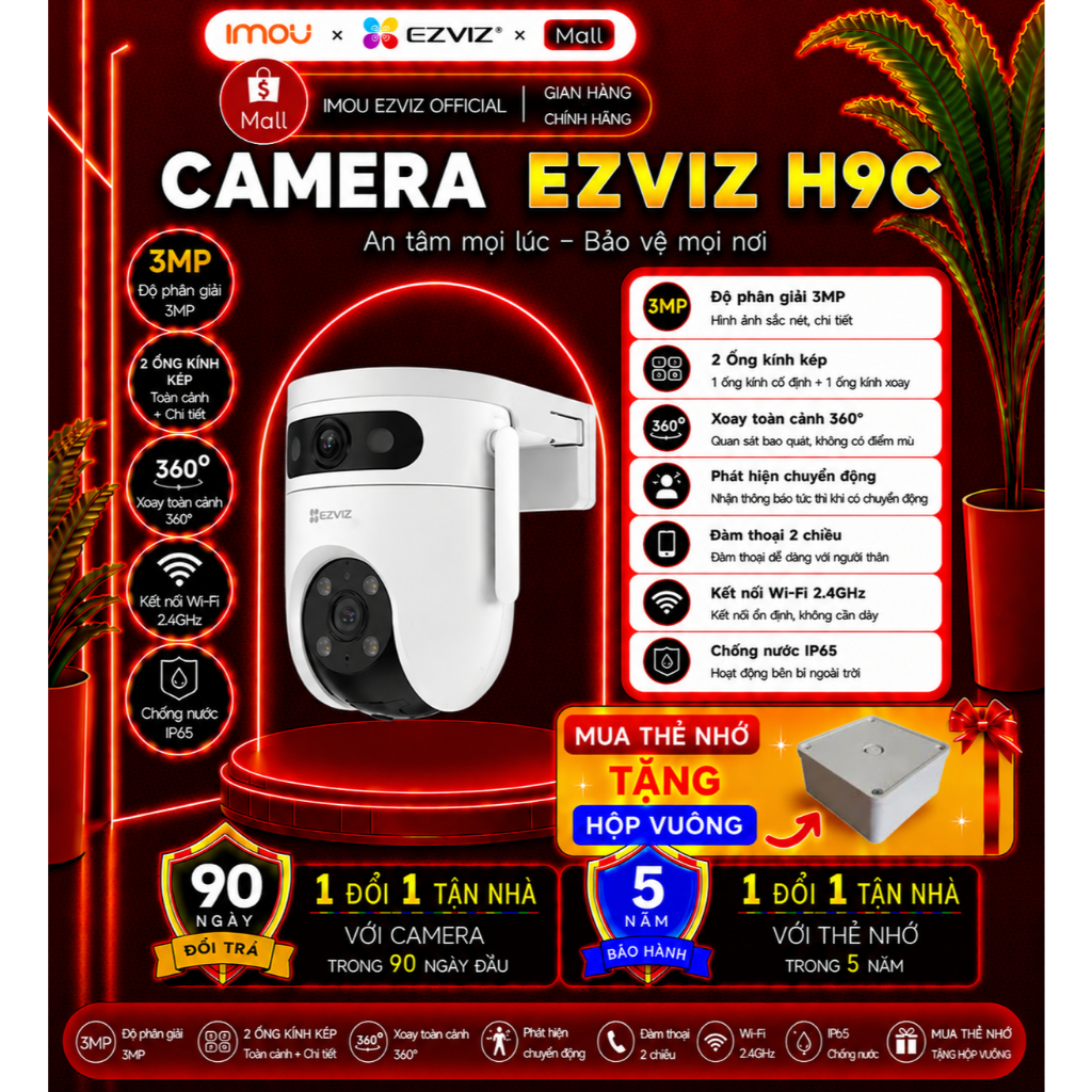 Camera Wifi EZVIZ H9C độ phân giải 6MP-10MP Ngoài Trời Xoay 360 Phát Hiện Người Xe
