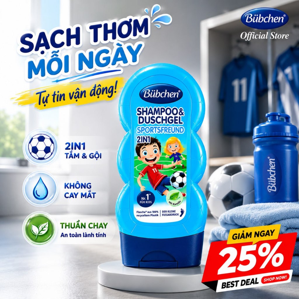 Sữa Tắm Gội 2In1 Cho Bé Bubchen Sportsfreund 230ml Làm Sạch Dịu Nhẹ Toàn Thân