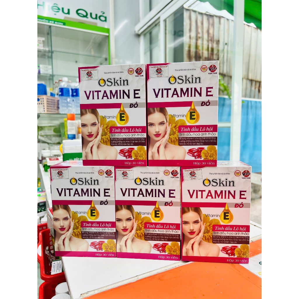 Vitamin E đỏ, Oskin sáng hồng da, hỗ trợ làm đẹp da,hạn chế lão hoá da chính hãng Vạn Tam,lọ 30 viên