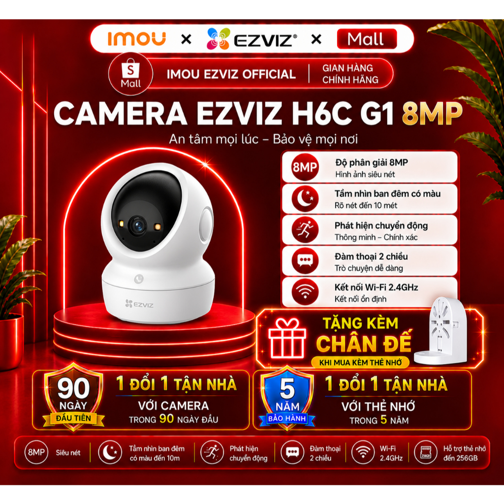 Camera  Ezviz H6C PRO độ phân giải 4K, ban đêm có màu, đàm thoại 2 chiều, cảnh báo còi hú