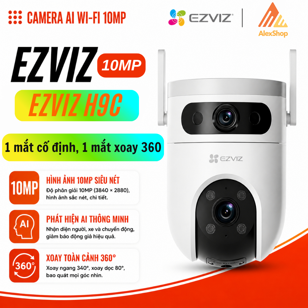 [6M-10M] Camera Wifi Ngoài Trời Ezviz 2 Mắt H9C 6MP Và 10M, AI Thông Minh, Dual 2K, Có Màu Ban Đêm