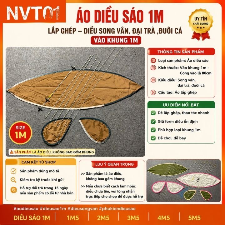 áo diều sáo 1m lắp ghép diều song vân ,đại trà , đuôi cá vào khung 1m nvt03