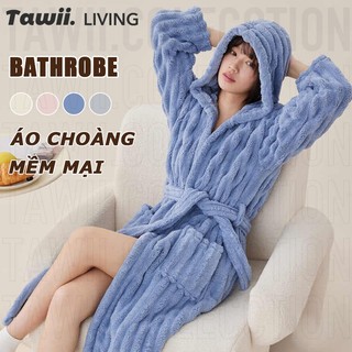 Tawii. Áo Choàng Tắm Sợi nhỏ sọc Tinh tế và mềm mại Kiểu áo hoodie Aó Choàng Spa Một kích cỡ
