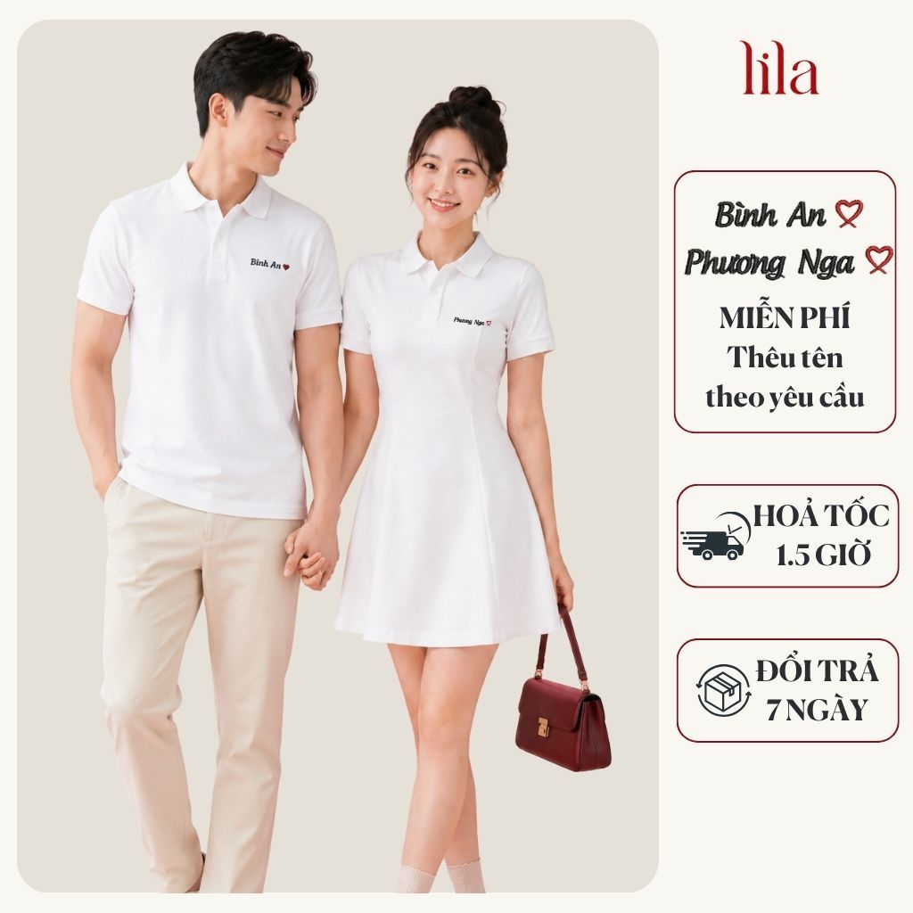 Áo polo nam váy polo nữ basic vải cotton, đồ đôi nam nữ thêu tên theo yêu cầu, Đồ cặp couple - LiLa