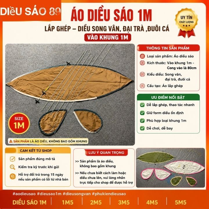 áo diều sáo 1m lắp ghép diều song vân ,đại trà , đuôi cá vào khung 1m - nvt01