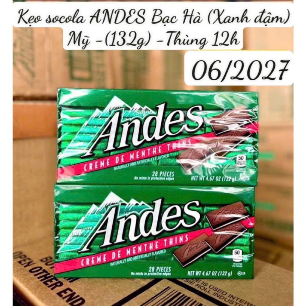KẸO SOCOLA  ANDES MỸ 132gr (về đủ 4 vị: socola, cherry, caramen, sữa)