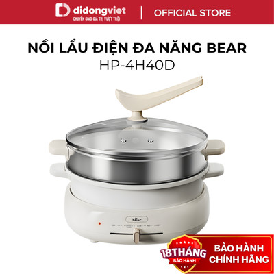 Nồi Lẩu Nướng Điện Đa Năng Bear DHG-C40W2 (HP-4H40D) - Đế Tách Rời, Tiết Kiệm Điện - Hàng Chính Hãng