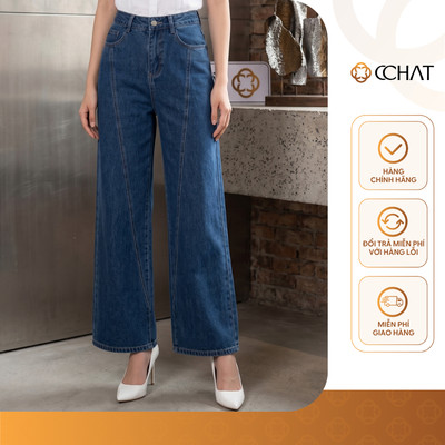 Quần Jean Nữ 𝐂𝐂𝐇𝐀𝐓 Dáng Suông Nara Trang Trí Dọc Chéo Chất Liệu Jeans Denim Cao Cấp 16GDJ2001ST