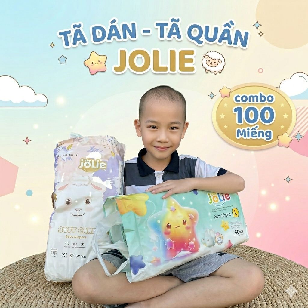 Bỉm Giá Rẻ Jolie Combo 100 Tã Bỉm Hàng Loại 1 Phiên Bản Nâng Cấp Thấm Hút Ngày Đêm Đủ Zize Cho Bé