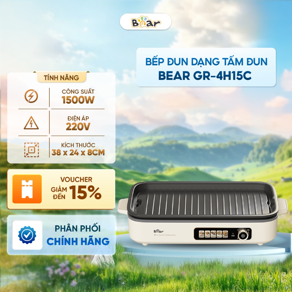 Bếp nướng điện Bear GR-4H15C - Khay dầu dung tích lớn, nướng ít dầu ít khói - Bảo hành 18 tháng