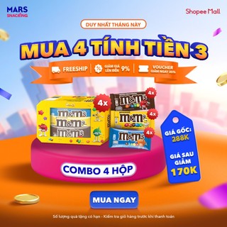 [DEAL SỐC] Combo 12 Gói Kẹo Socola M&M's mix vị 4 Hộp x 104g (sữa 37g, đậu phộng 37g, crispy giòn 30g)