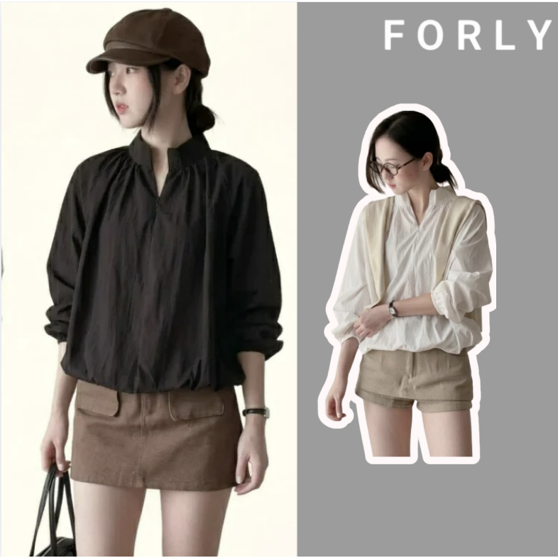 Áo Sơ Mi Gió Forly house Áo Cổ Tàu Có Khoá Dáng Rộng T232