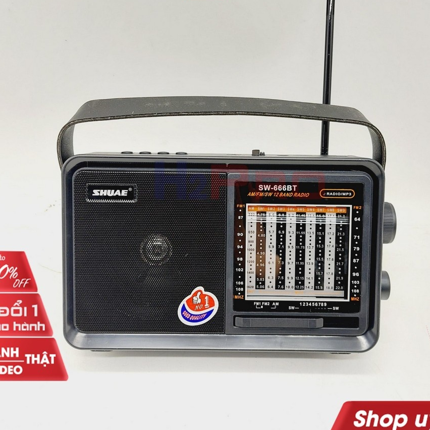 [Top Value] Đài Radio Đa Năng Shuae 666BT 12Band FM AM SW Pin Sạc, Bluetooth/Usb/Thẻ Nhớ, Đài Nghe N