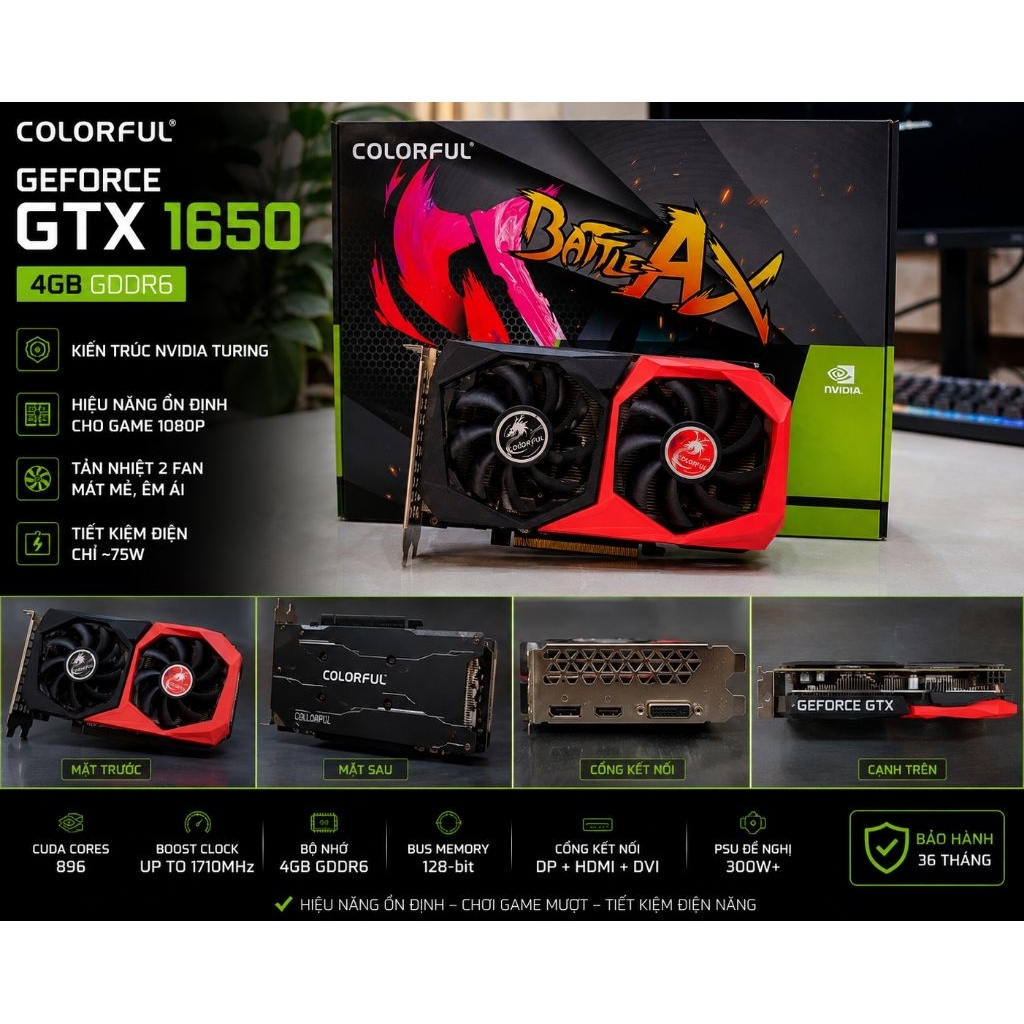 Colorful GeForce GTX 1650 NB 4G – 2 Fan / 4GB GDDR6 (đã qua sử dụng)