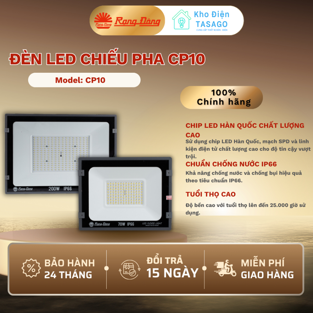 💡 Đèn LED Chiếu Pha Rạng Đông CP10 - Chiếu Sáng Ngoài Trời Công Suất Mạnh Mẽ (Model: CP10)