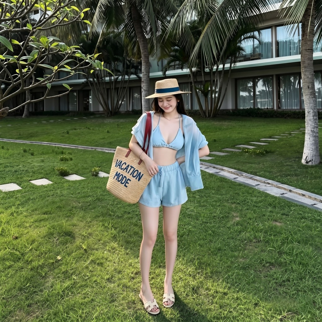 Set Đồ Đi Biển Nữ 3 Món Áo Khoác Mỏng Mix Áo 2 Dây CÓ MÚT NGỰC Phối Quần Short – Set Bikini Kín Đáo Đi Biển Sang Chảnh | BigBuy360 - bigbuy360.vn